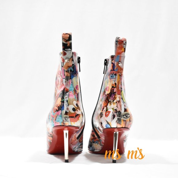 NIB CHRISTIAN LOUBOUTIN Graphic Print Patent Leather Booties Boots - Picture 2 of 7